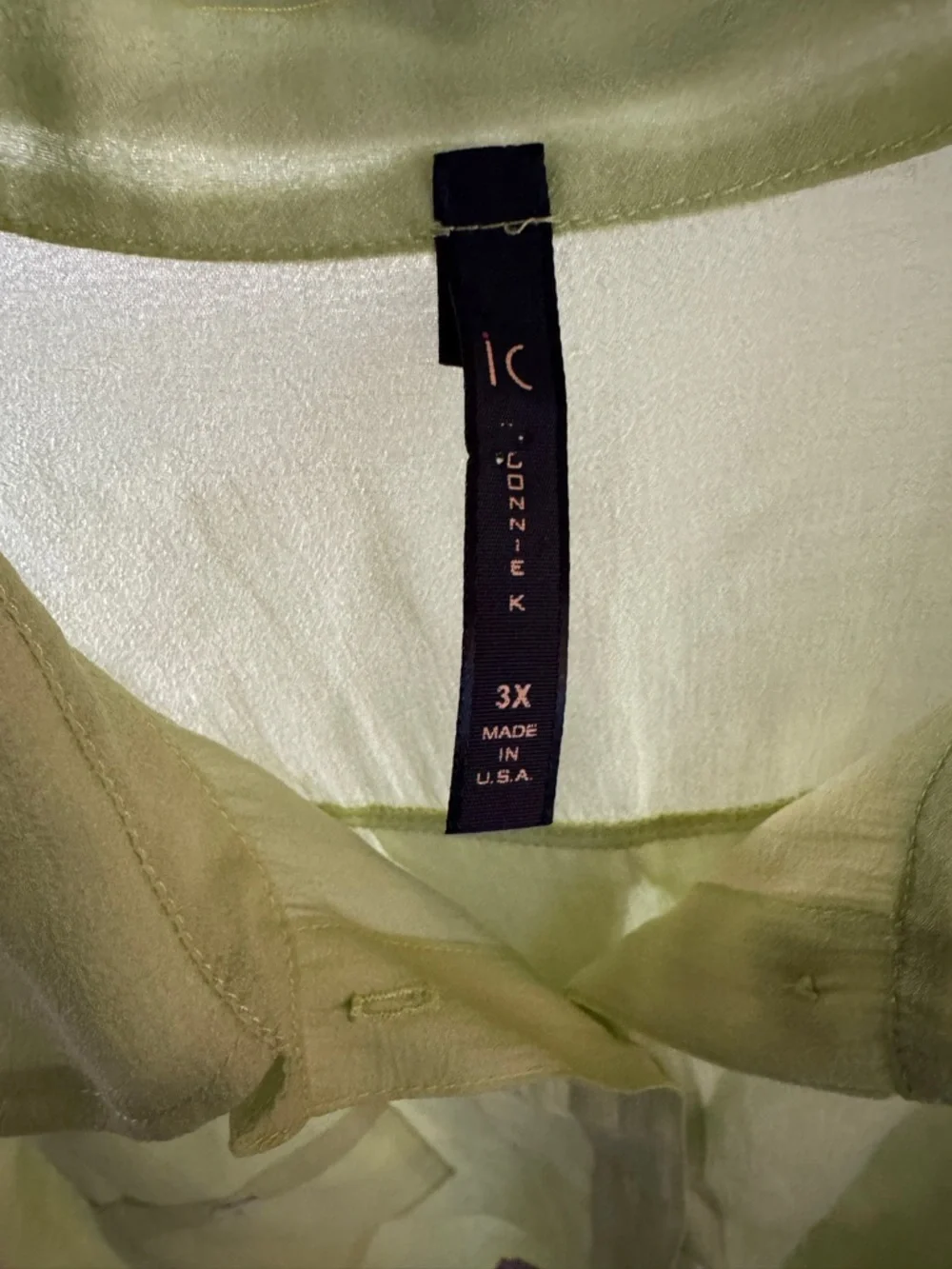 IC COLLECTION CONNIE K SHEER LIME BUTTON DOWN FLOWY ARTIST TOP SZ 3X - Picture 5 of 5